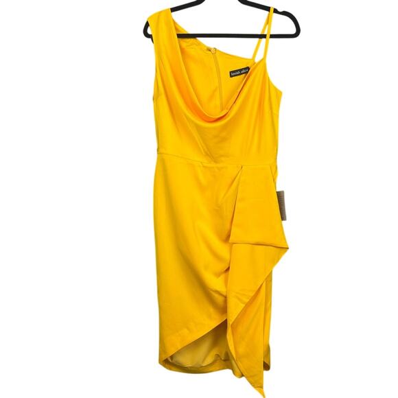 Lavish Alice Emma Cowl Neck Faux Wrap Dress Size 10 NWT Mustard Yellow Designer - Picture 3 of 9